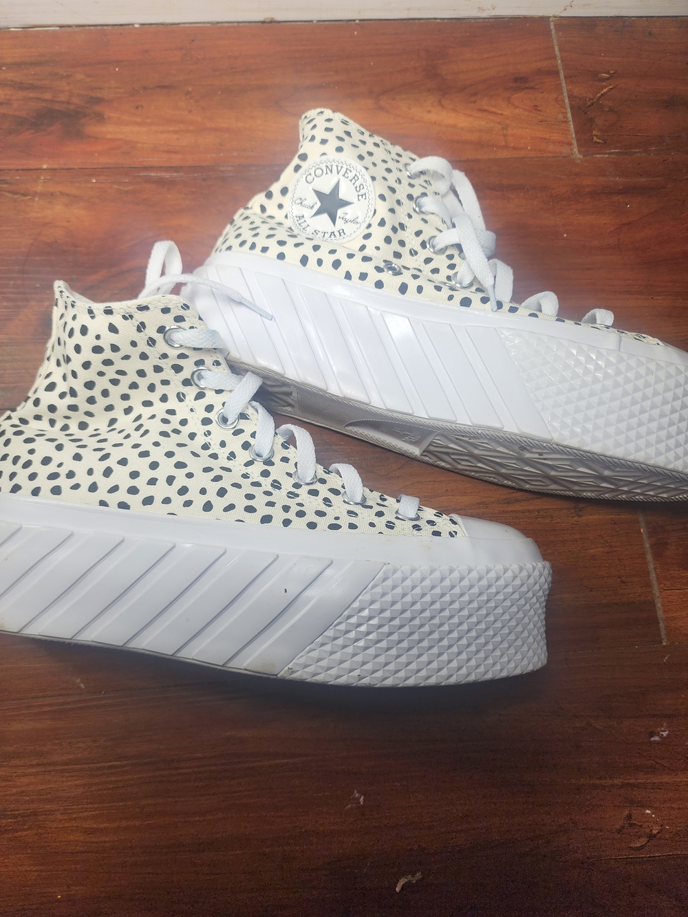 Converse Chuck Taylor High Top Platform Sneakers - White with Black Spot Print